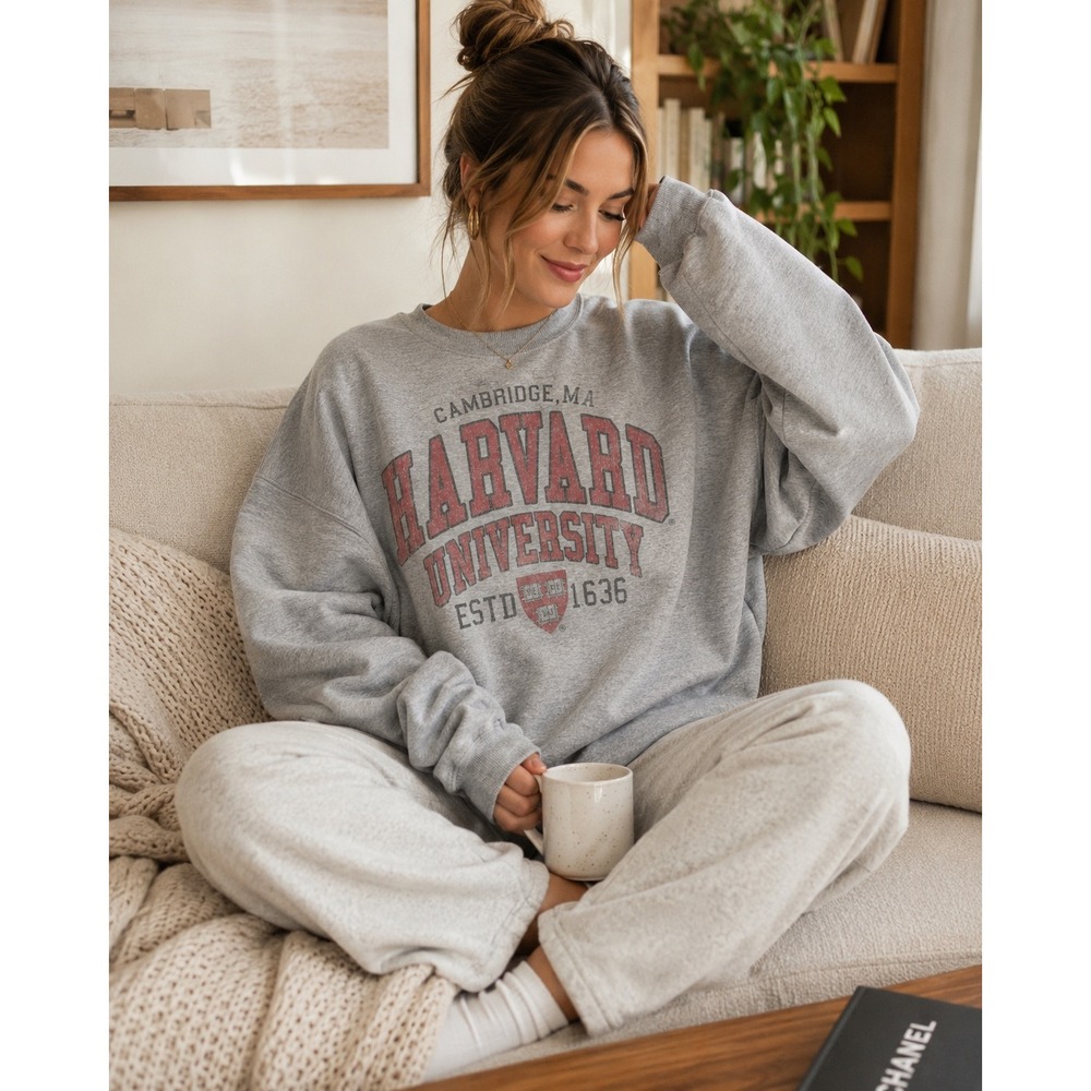 Harvard University Grey Crewneck Sweatshirt College Pullover Oversized Sz‎ M